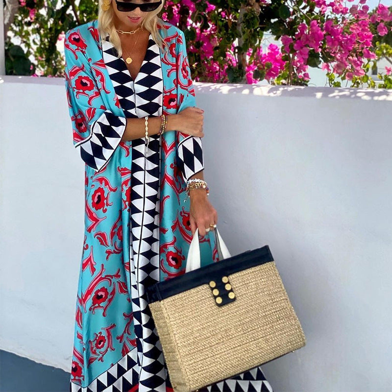Bohemian Summer Vacation Print Maxi Dress