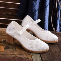 Shallow Mouth Plain Color Matching Horse-face Skirt High Heel Embroidered Shoes