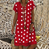 Women's Fashion Polka Dot Short Sleeve V-neck Printed Midi Dress