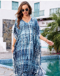 Rayon Printed Blooming Loose Vacation Robe Beach Dress Bikini Sun Protection Shirt