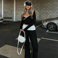 Color Matching Waist Casual Bootcut Trousers Women