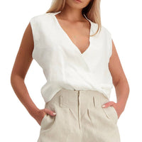 Women's New Solid Color Sleeveless Shirt Fashion V-neck Vest - Chic Angle
