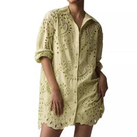 Women's Loose Long-sleeved Casual Hollow Pleated Shirt