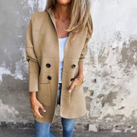 Solid Color Hooded Casual Button Trench Coat