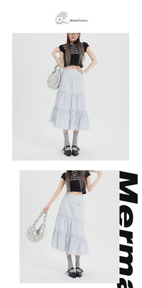 Ice Blue Pleated A- Line Ruffled Tiered Skirt