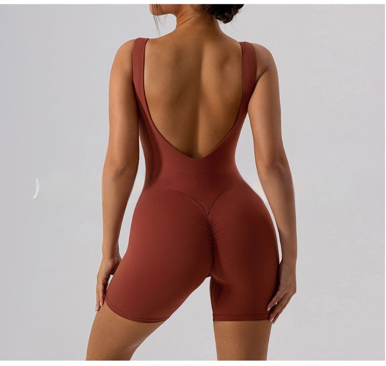 Nude Feel U-shaped Beauty Back Aerial Yoga Suit Peach Hip Pilates Jumpsuit For Women