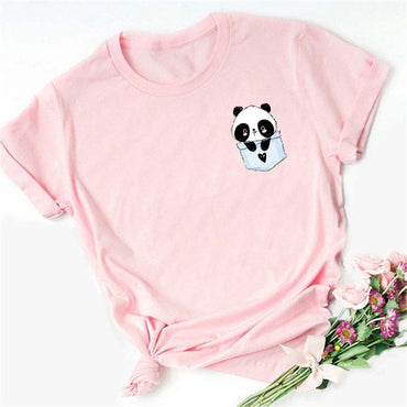 Digital Cartoon Panda Printing Round Neck Sports Short Sleeve - Chic Angle