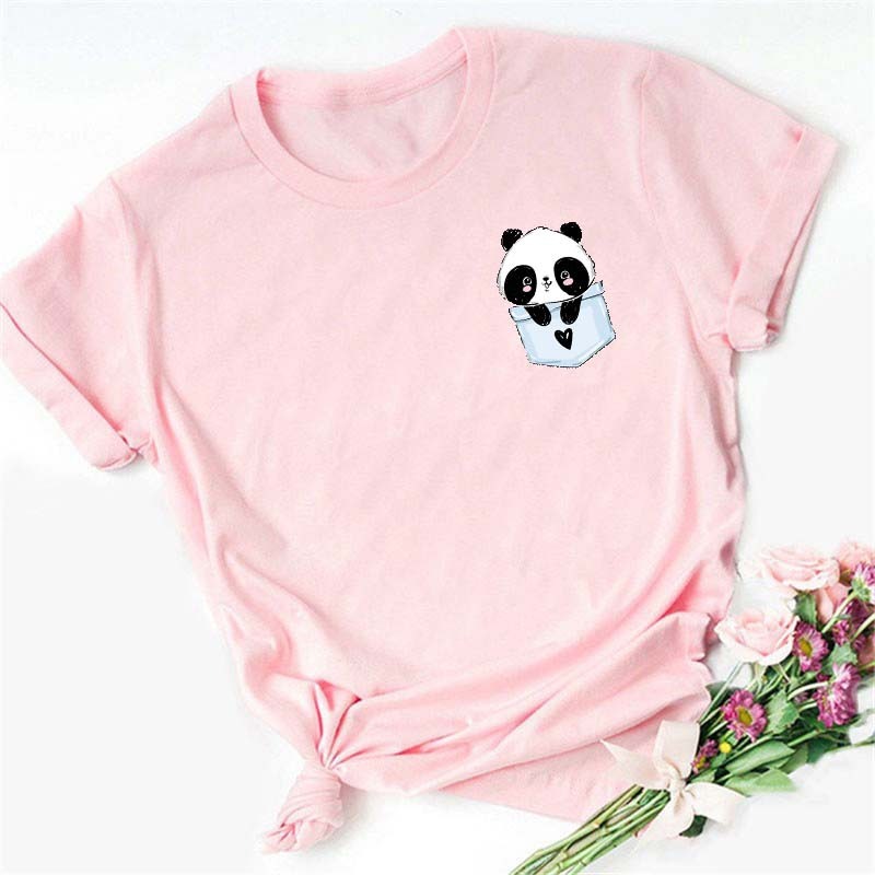 Digital Cartoon Panda Printing Round Neck Sports Short Sleeve - Chic Angle
