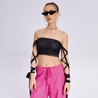 Elastic Cross Arm Solid Color Straps Tank Top