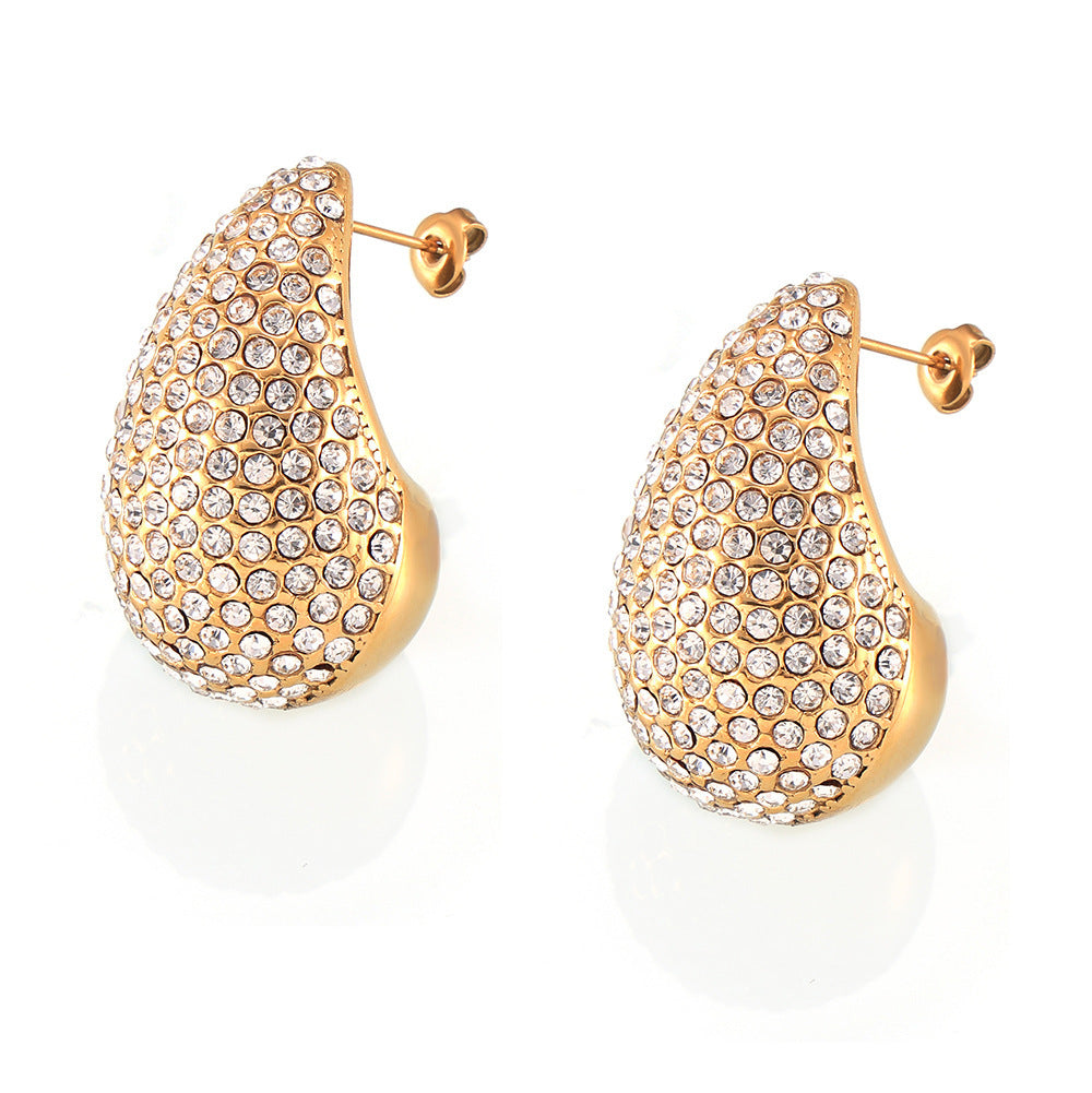European And American Chic Style Niche Diamond Water Drop Earrings