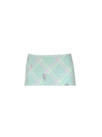 Women's Retro Green Plaid Floral Skirt