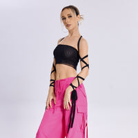 Elastic Cross Arm Solid Color Straps Tank Top