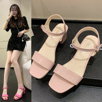 Buckle With Net Red Fairy Style Chunky Heel
