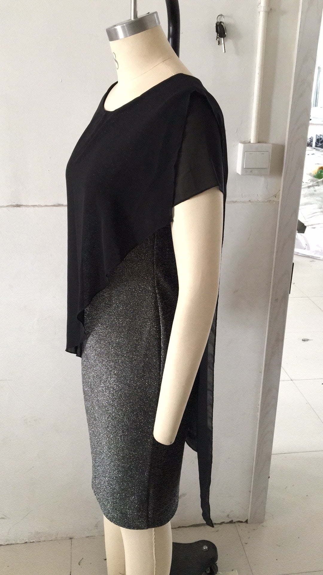 Solid Color Chiffon Fake Two-piece Slim Fit
