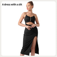 Women's Pure Color Halter Sleeveless Split Dress - Chic Angle