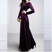 Thickened good quality Spring and autumn winter long-sleeved dress Gold velvet maxi dress V-neck dress