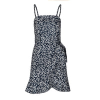 USA SIZE Leaf Print Sling Chiffon Dress Sexy Beach Seaside Vacation Irregular Skirt