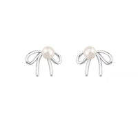 925 Sterling Silver Stud Earrings Light Luxury Shell Pearls Bow Special-interest Design