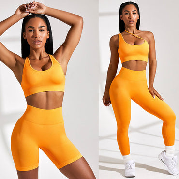 Seamless Solid Color Knitted High Elastic Sports Bra Underwear Yoga Pants