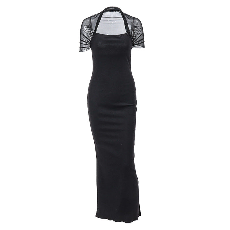 Women's Square Neck Hanging Neck Mesh Dress