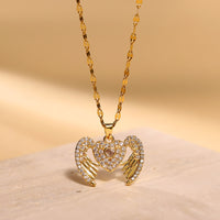 Personalized Love Opening And Closing Necklace Angel Wings Pendant Fashion Versatile Stainless Steel Necklace