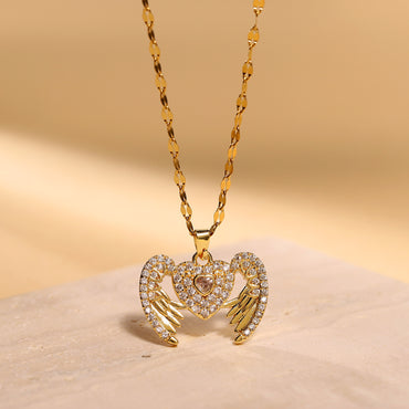 Personalized Love Opening And Closing Necklace Angel Wings Pendant Fashion Versatile Stainless Steel Necklace