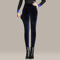 Warm Stretch Pencil Trousers High Waist Large Size Gold Velvet