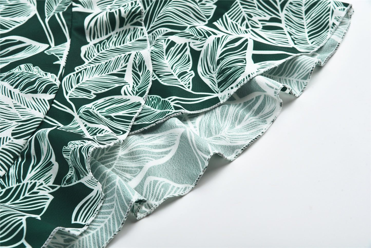 USA SIZE Leaf Print Sling Chiffon Dress Sexy Beach Seaside Vacation Irregular Skirt