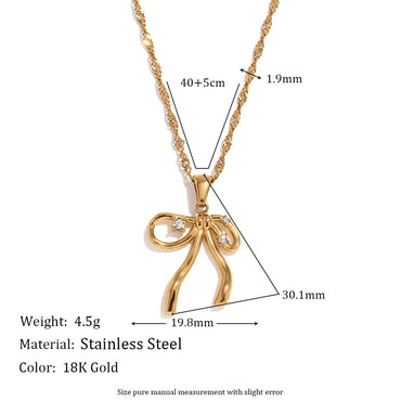 Creative Personality Necklace Stainless Steel 18K Gold Plating Sweet Rhinestone Bow Pendant Earring Ring