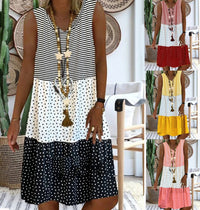 New Print Stitching Sleeveless Midi Dress