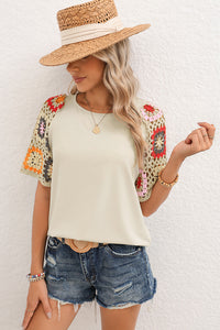 Casual All-match Crocheted Short-sleeved Top - Chic Angle
