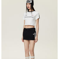 Embroidered Shoulder Short Top For Women High Waist Retro