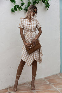 Original Design V-Neck Plaid Irregular Dress