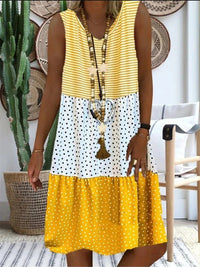 New Print Stitching Sleeveless Midi Dress