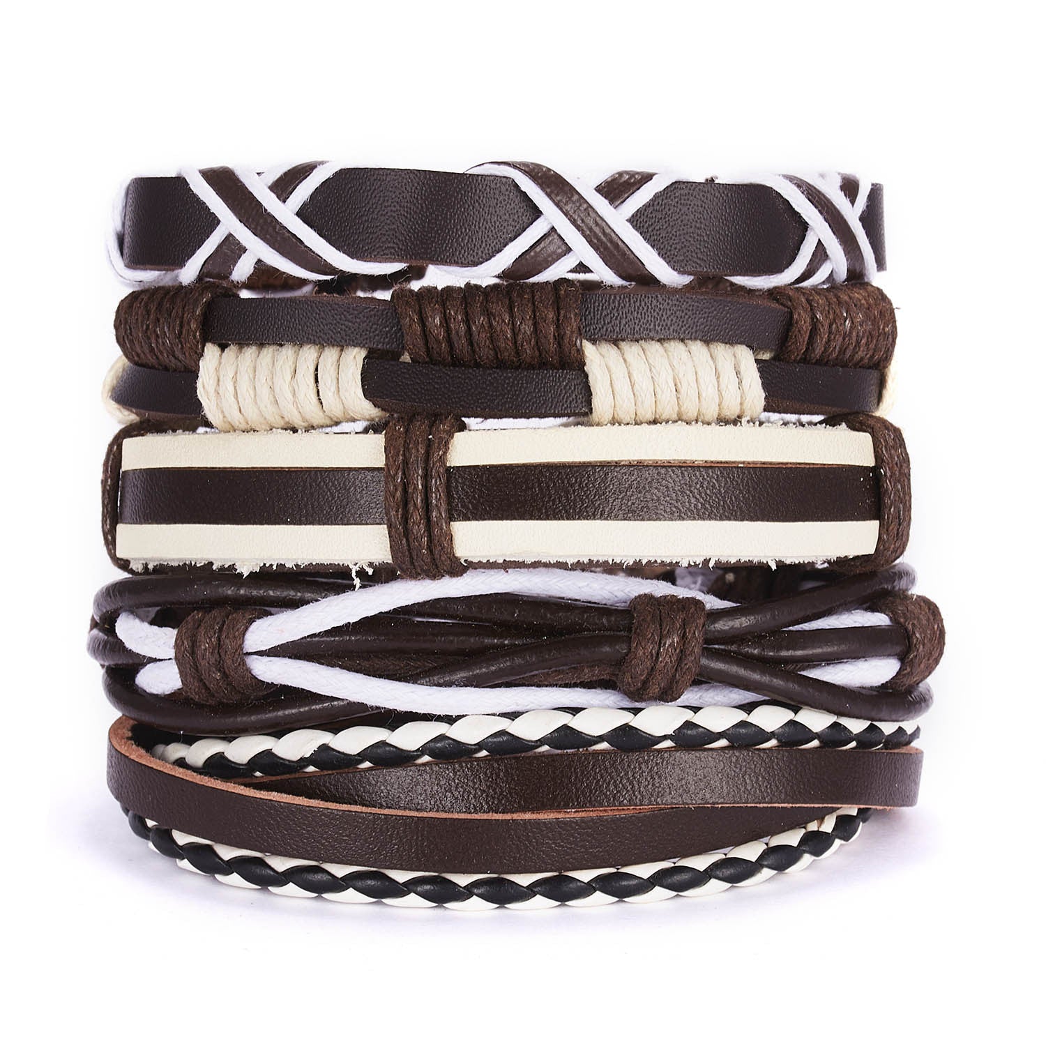 New Men's Leather Suit Creative Leaves Wooden Bead Woven Adjustable Suit Bracelet - Chic Angle