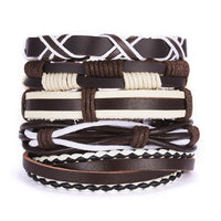 New Men's Leather Suit Creative Leaves Wooden Bead Woven Adjustable Suit Bracelet - Chic Angle