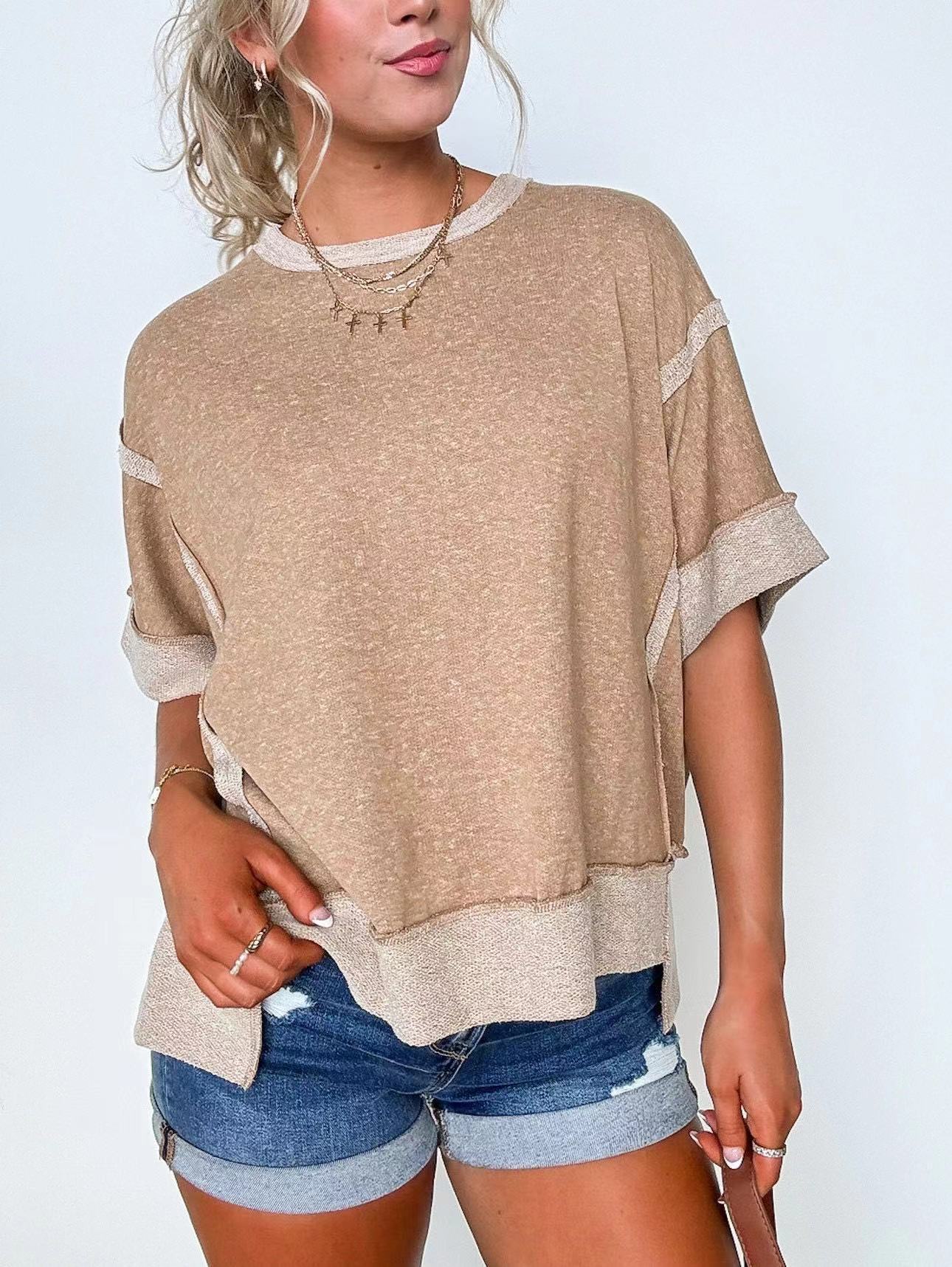 New Round Neck Loose Patchwork Sweater T-shirt