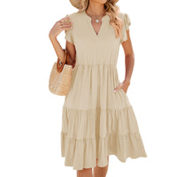 V-neck Loose Short Sleeve Women's Stitching Dress