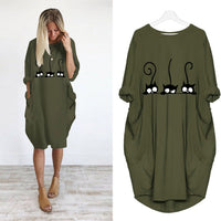 Autumn and winter long-sleeved loose print dress