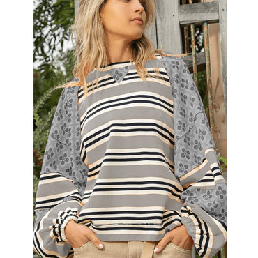 Women's Color Matching Printed Top Loose Long Sleeve