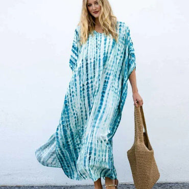 Rayon Printed Blooming Loose Vacation Robe Beach Dress Bikini Sun Protection Shirt