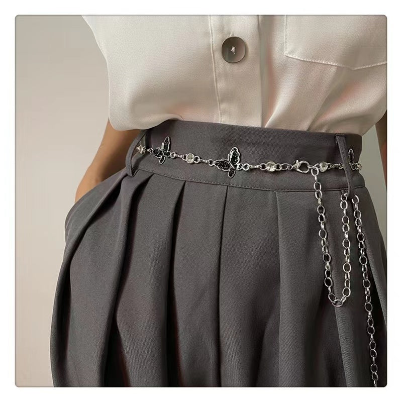 Waist Chain Female Korean Version Butterfly Drop Glue Diamond Personality Chain Hollow Rose Pendant Collocation Dress All Match