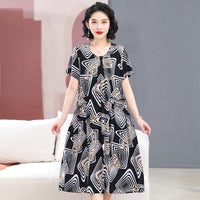 Middle-aged And Elderly Women's Cotton Silk Printing Maxi Dress