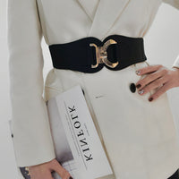 New Autumn And Winter Women's Wide Belt Metal Curved Buckle Belt With Suit Jacket Elastic Elastic Comfortable Waist