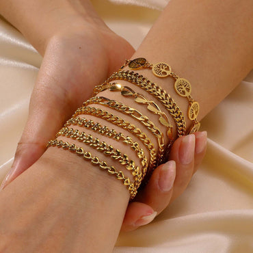 Stainless Steel Lucky Tree Butterfly Wheat Triangle Geometric 18K Gold Bracelet
