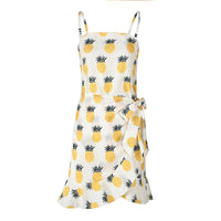 USA SIZE Leaf Print Sling Chiffon Dress Sexy Beach Seaside Vacation Irregular Skirt