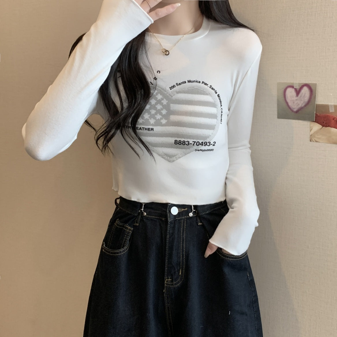 Dralon Warm Printing Long Sleeve Women's Spring And Summer Inner Wear - Chic Angle
