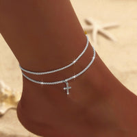Female Fashion Cross Double-circle Anklet - Chic Angle