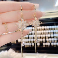 Stylish Flower Earrings Women's Tassel Imitation Crystal