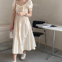 Square Collar Design Sense Waist Slimming Knee-length Skirt